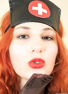  porn photos Redhead in latex nurse attire pulls on, ass , fetish 
