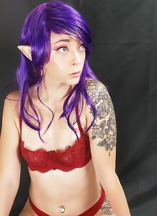  porn photos Purple-haired cosplay babe Rose, dildo , skinny  cosplay
